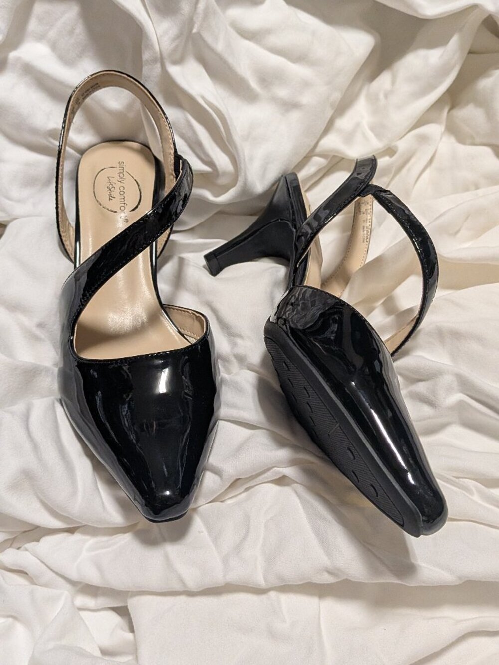 Black Patent Asymmetrical Pointed Toe Heels